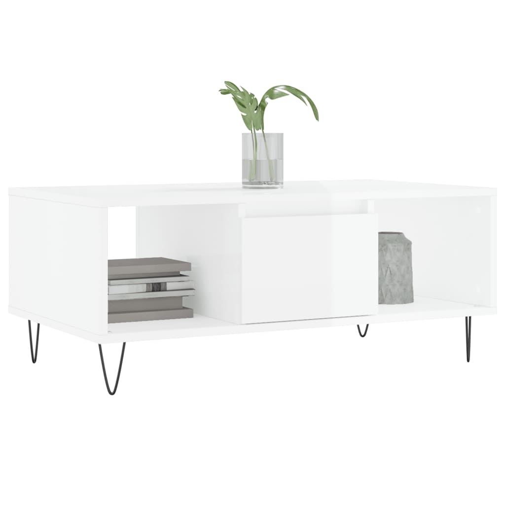 VidaXL Salontafel 90x50x36,5 cm bewerkt hout hoogglans wit