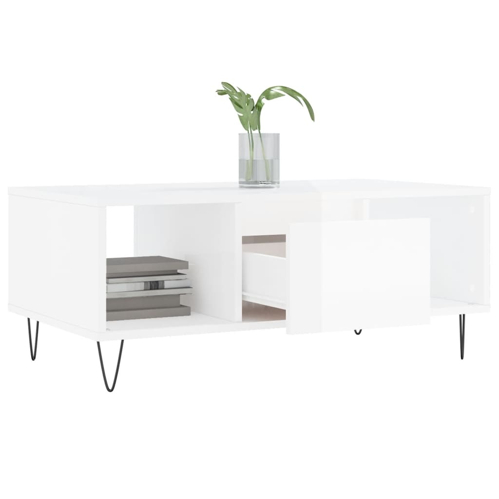 VidaXL Salontafel 90x50x36,5 cm bewerkt hout hoogglans wit