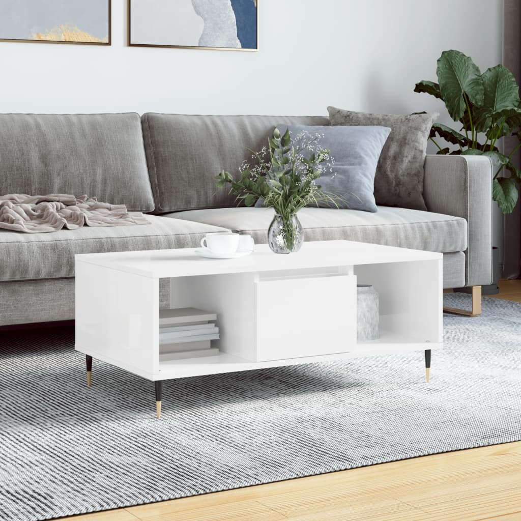 VidaXL Salontafel 90x50x36,5 cm bewerkt hout hoogglans wit