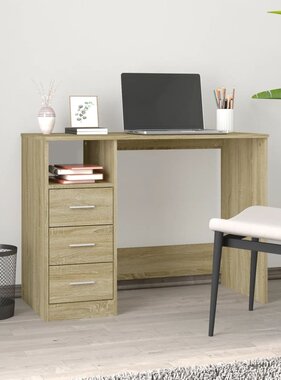 VidaXL Bureau met lades 102x50x76 cm bewerkt hout sonoma eikenkleurig