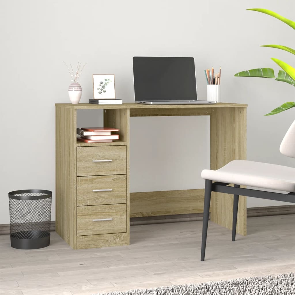 VidaXL Bureau met lades 102x50x76 cm bewerkt hout sonoma eikenkleurig