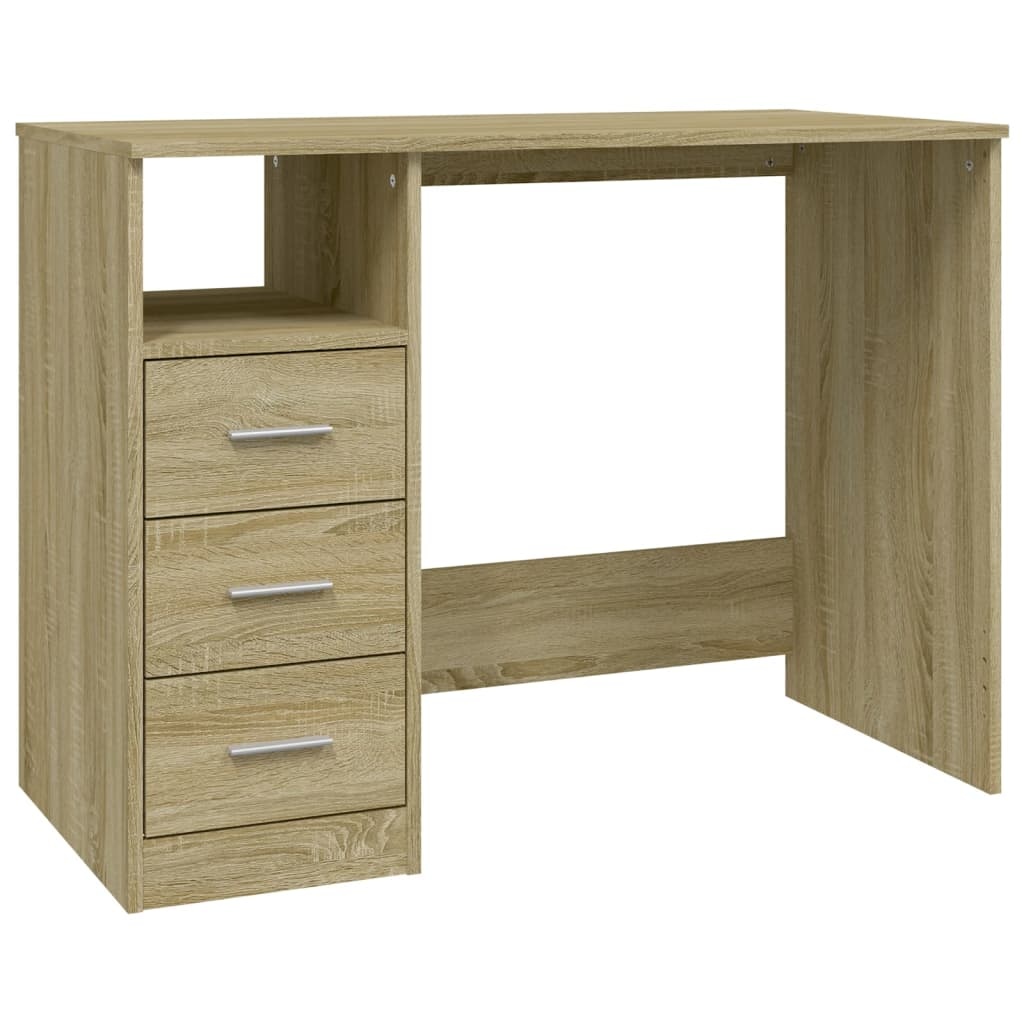 VidaXL Bureau met lades 102x50x76 cm bewerkt hout sonoma eikenkleurig