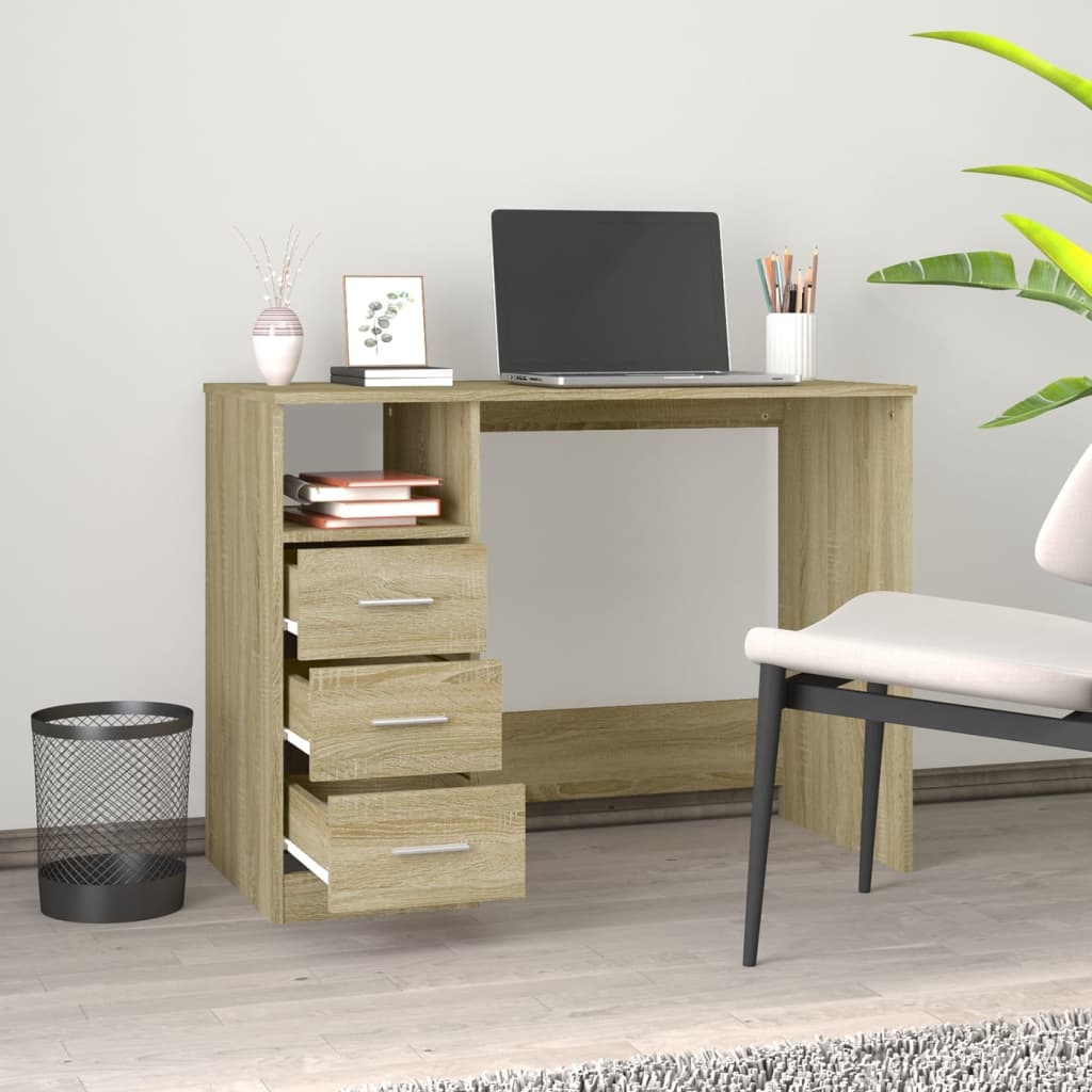 VidaXL Bureau met lades 102x50x76 cm bewerkt hout sonoma eikenkleurig