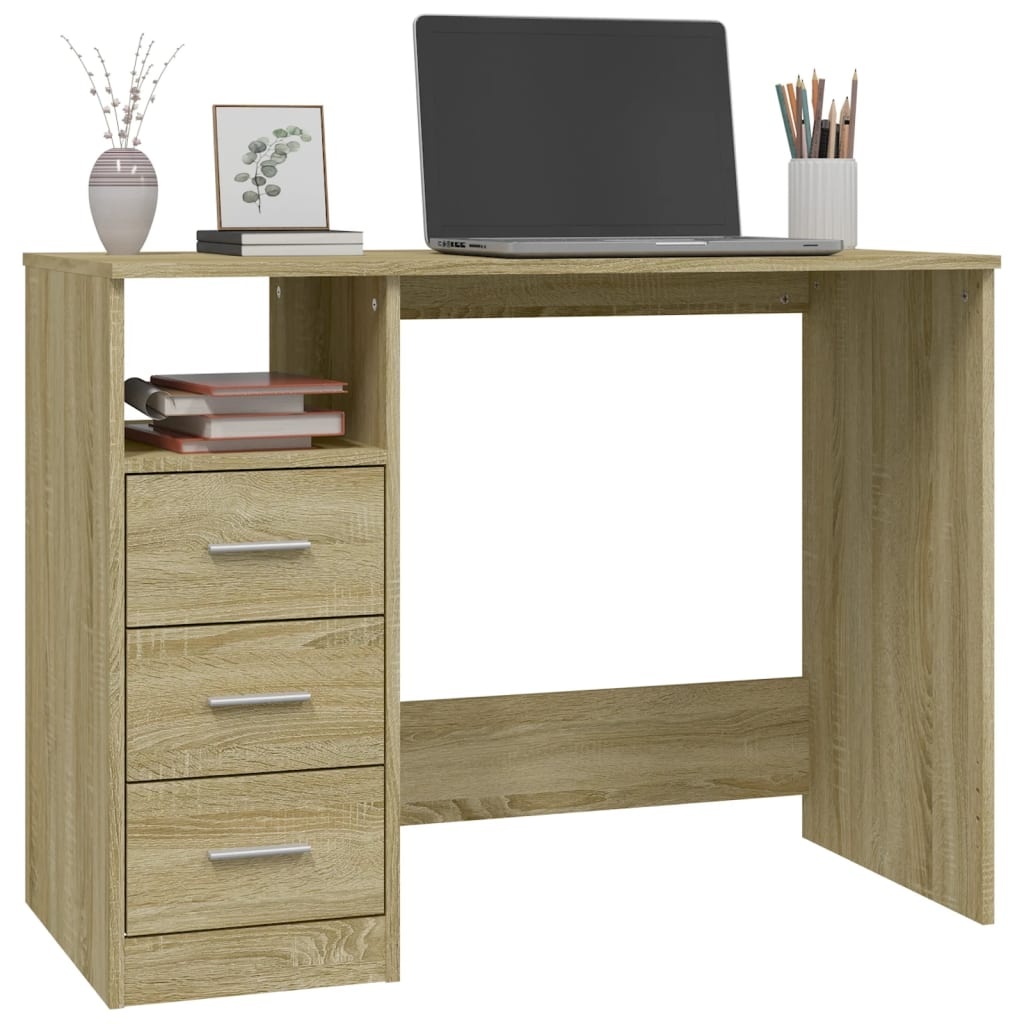 VidaXL Bureau met lades 102x50x76 cm bewerkt hout sonoma eikenkleurig
