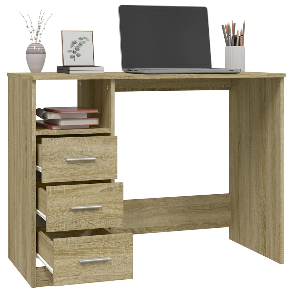 VidaXL Bureau met lades 102x50x76 cm bewerkt hout sonoma eikenkleurig