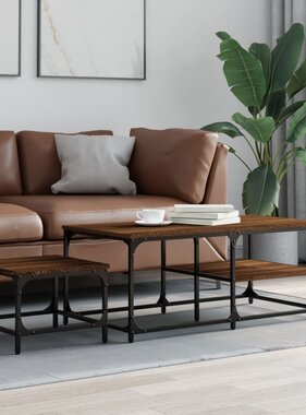 VidaXL 2-delige Tafeltjesset bewerkt hout bruineikenkleurig