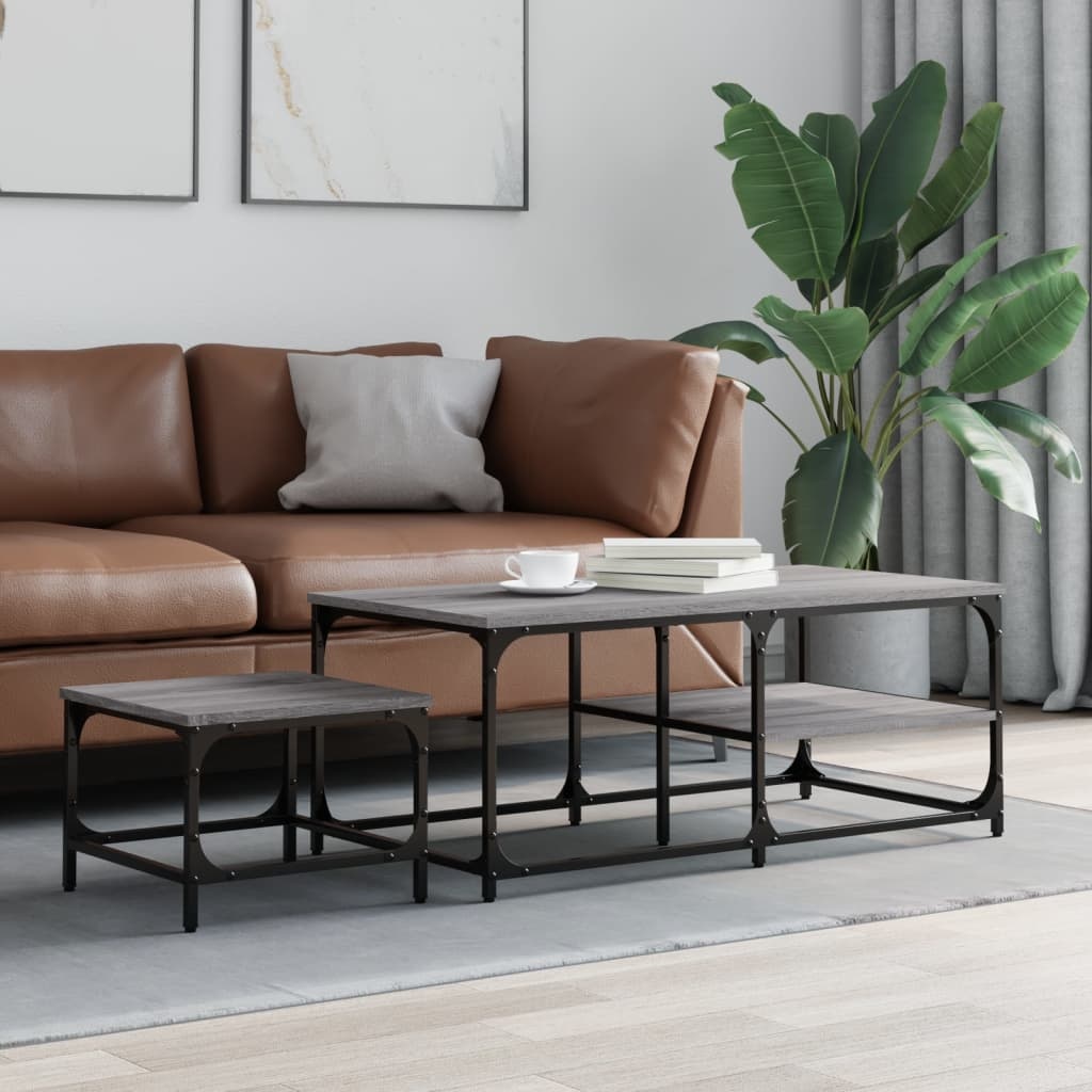 VidaXL 2-delige Tafeltjesset bewerkt hout grijs sonoma eikenkleurig