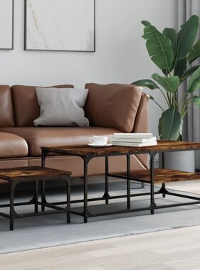 VidaXL 2-delige Tafeltjesset bewerkt hout gerookt eikenkleurig