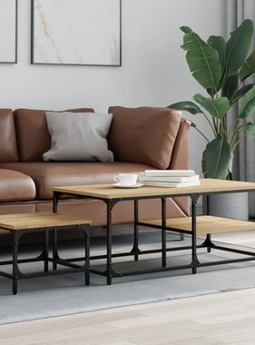 VidaXL 2-delige Tafeltjesset bewerkt hout sonoma eikenkleurig