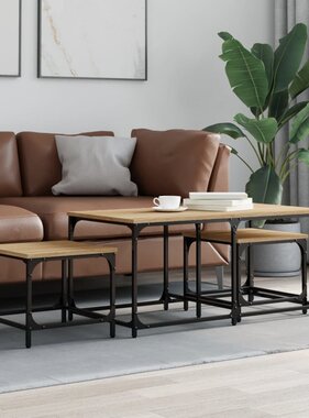 VidaXL 3-delige Tafeltjesset bewerkt hout sonoma eikenkleurig