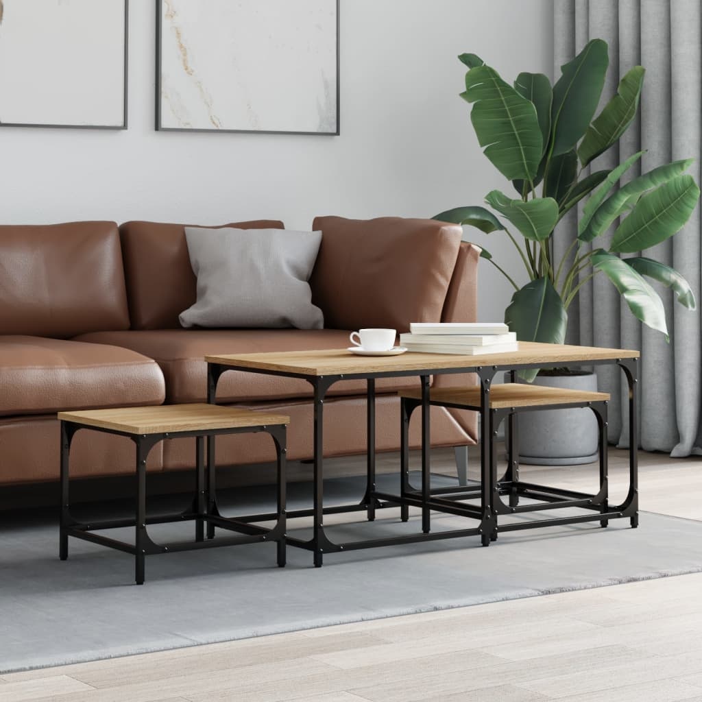 VidaXL 3-delige Tafeltjesset bewerkt hout sonoma eikenkleurig
