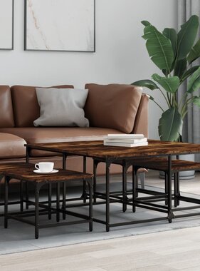 VidaXL 5-delige Tafeltjesset bewerkt hout gerookt eikenkleurig