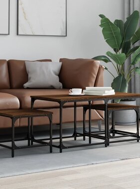 VidaXL 3-delige Tafeltjesset bewerkt hout bruineikenkleurig