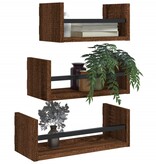 VidaXL 3-delige Wandschappenset met stangen bewerkt hout bruineiken