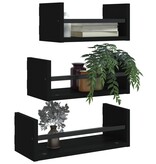 vidaXL 3-delige Wandschappenset met stangen bewerkt hout zwart