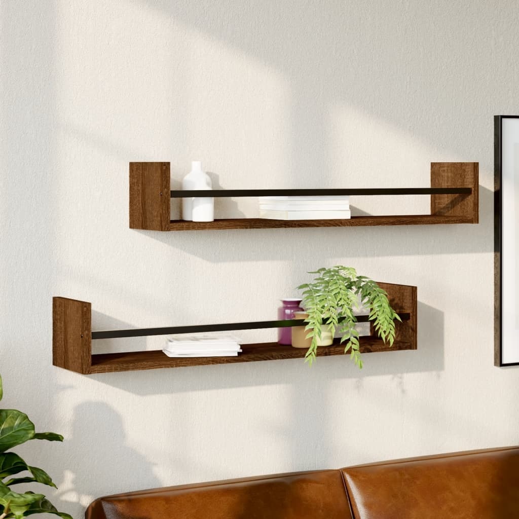 VidaXL Wandschappen met stangen 2 st 80x16x14 cm bruin eikenkleur