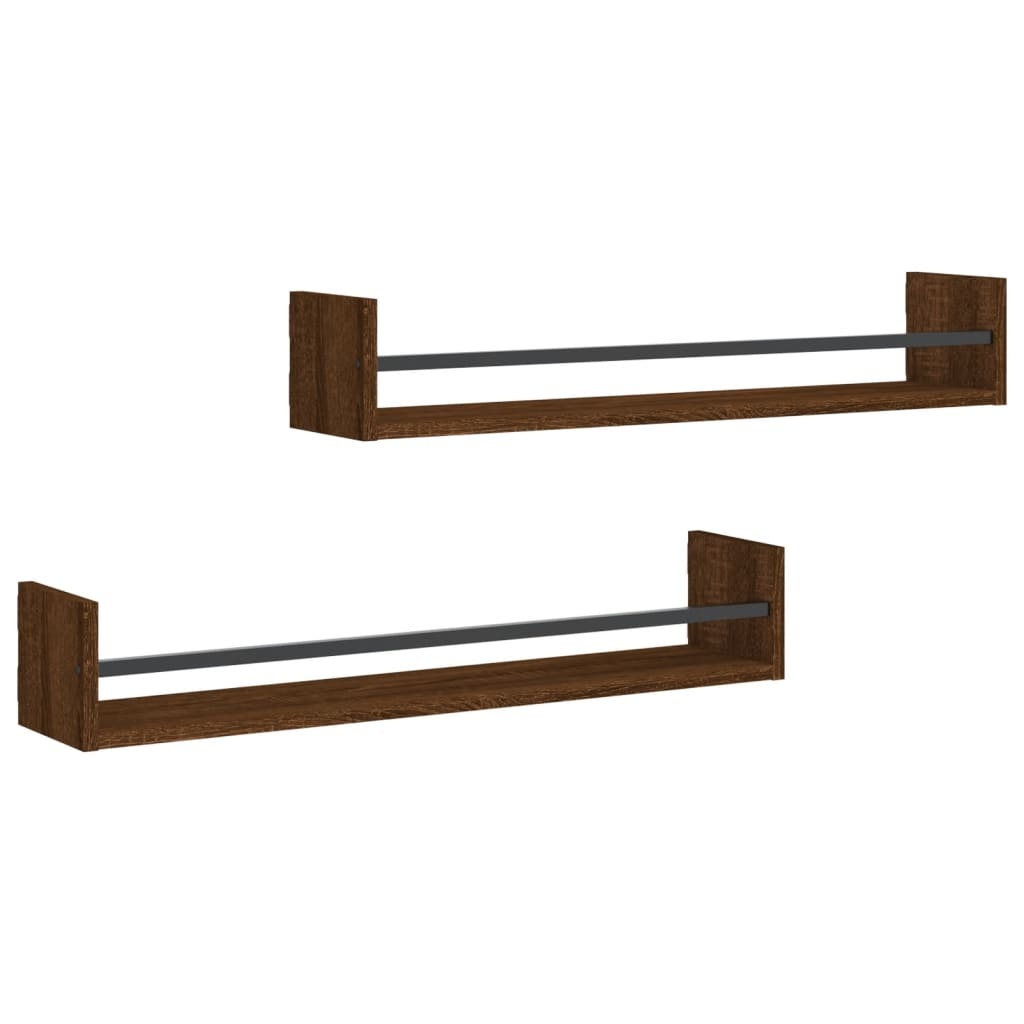 VidaXL Wandschappen met stangen 2 st 80x16x14 cm bruin eikenkleur