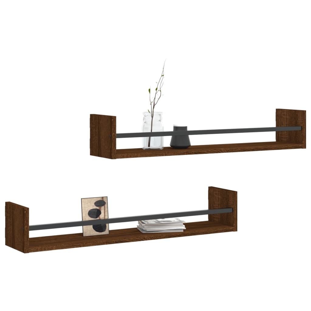 VidaXL Wandschappen met stangen 2 st 80x16x14 cm bruin eikenkleur