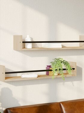 VidaXL Wandschappen met stangen 2 st 80x16x14 cm Sonoma eikenkleurig