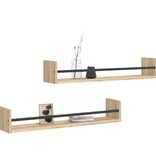 VidaXL Wandschappen met stangen 2 st 80x16x14 cm Sonoma eikenkleurig