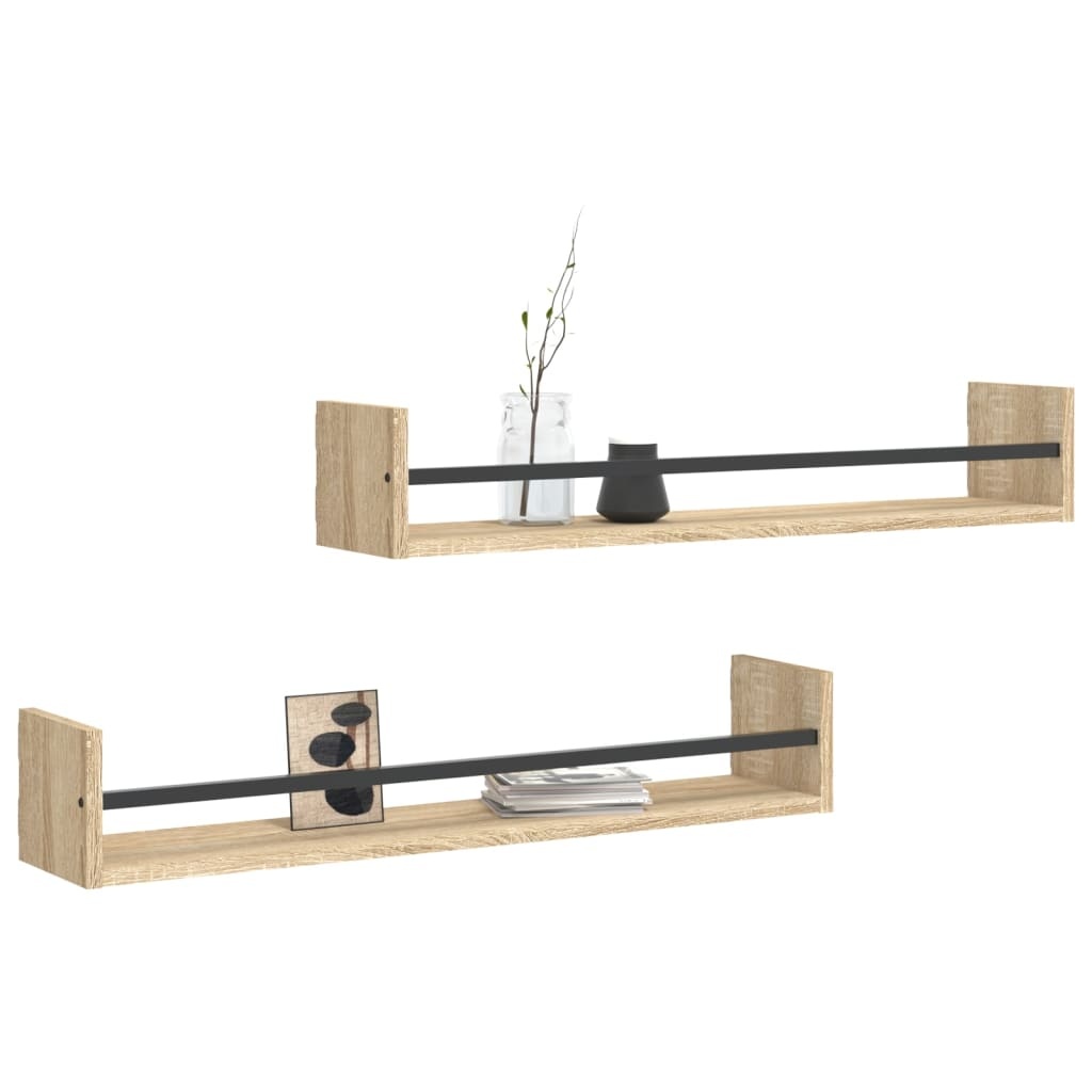 VidaXL Wandschappen met stangen 2 st 80x16x14 cm Sonoma eikenkleurig
