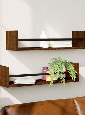 VidaXL Wandschappen met stangen 2 st 60x16x14 cm bruin eikenkleur