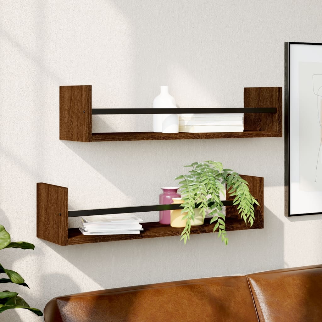 VidaXL Wandschappen met stangen 2 st 60x16x14 cm bruin eikenkleur