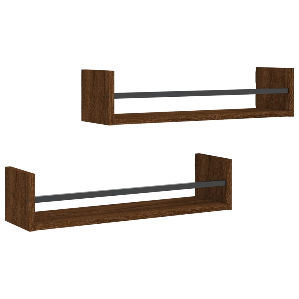 VidaXL Wandschappen met stangen 2 st 60x16x14 cm bruin eikenkleur