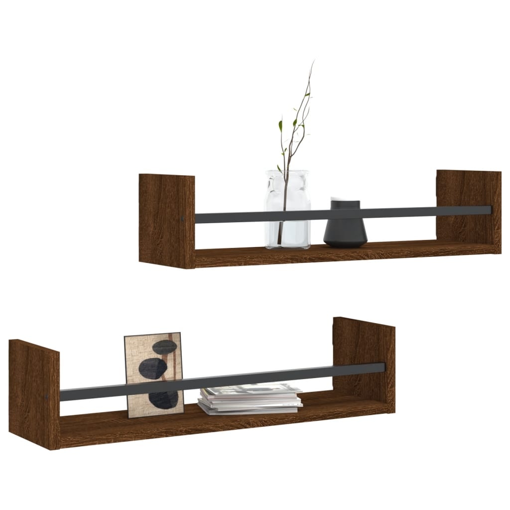 VidaXL Wandschappen met stangen 2 st 60x16x14 cm bruin eikenkleur
