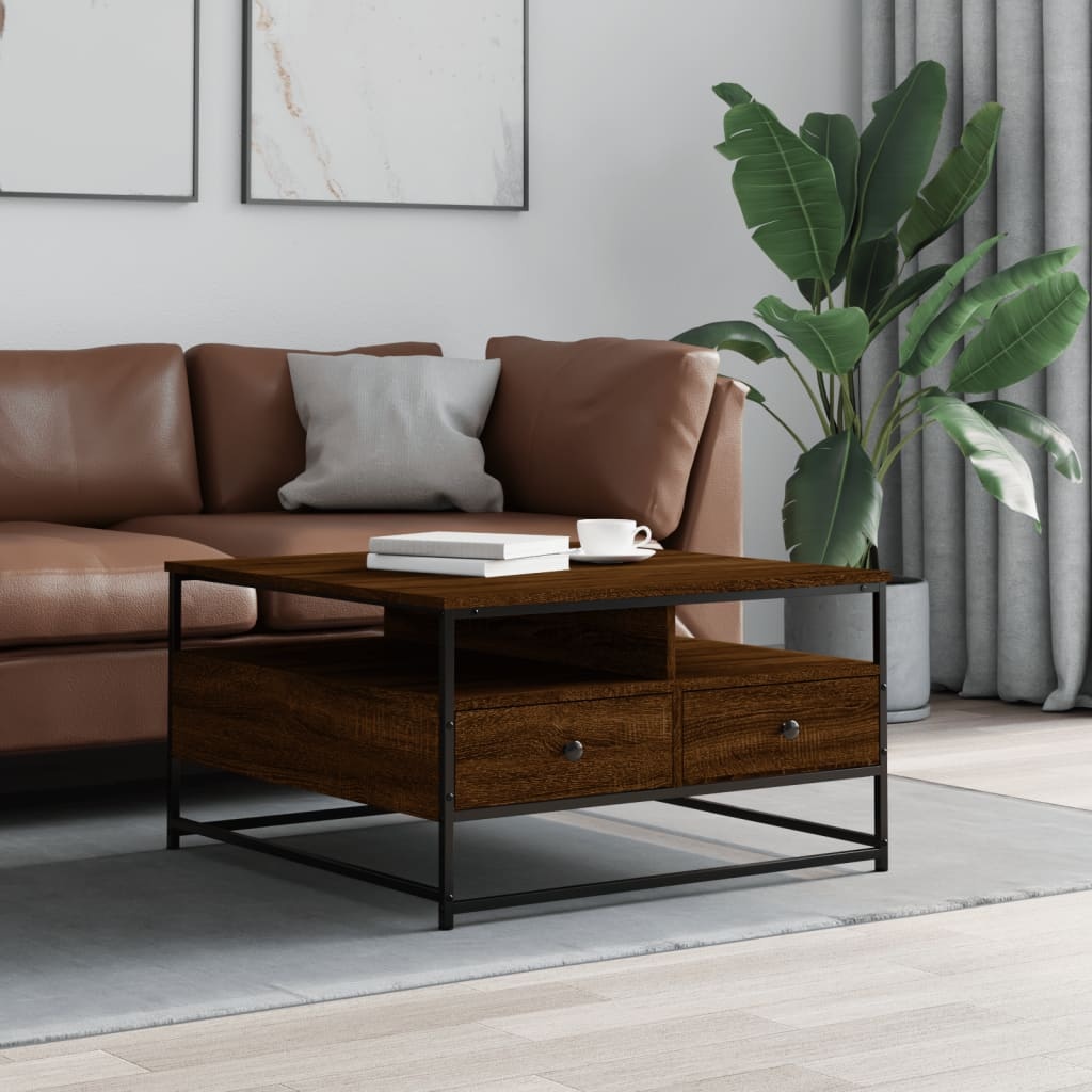 VidaXL Salontafel 80x80x45 cm bewerkt hout bruin eikenkleur