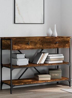 VidaXL Wandtafel met lades en schappen bewerkt hout gerookt eikenkleur