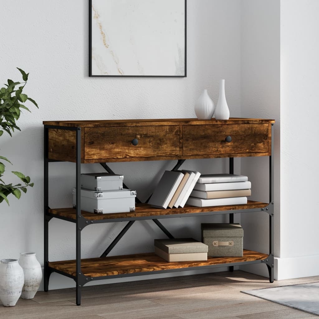 VidaXL Wandtafel met lades en schappen bewerkt hout gerookt eikenkleur
