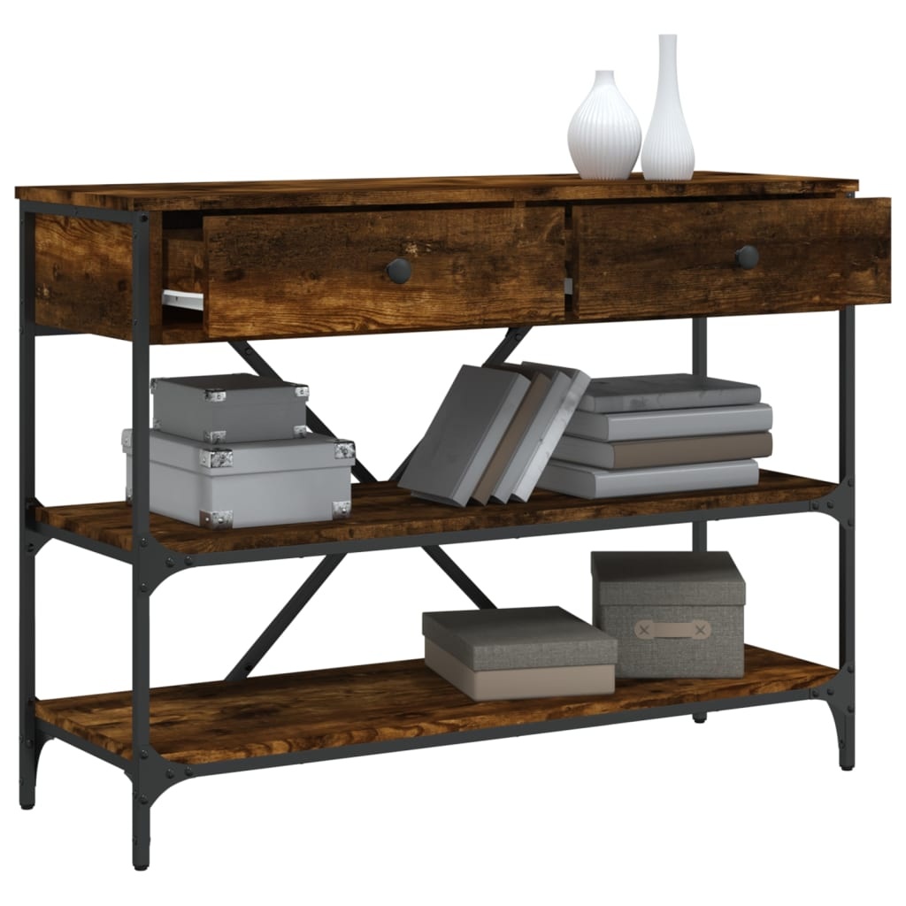 VidaXL Wandtafel met lades en schappen bewerkt hout gerookt eikenkleur