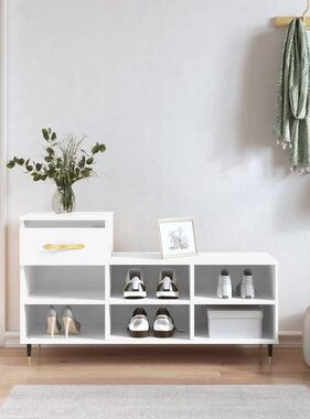 VidaXL Schoenenkast 102x36x60 cm bewerkt hout hoogglans wit