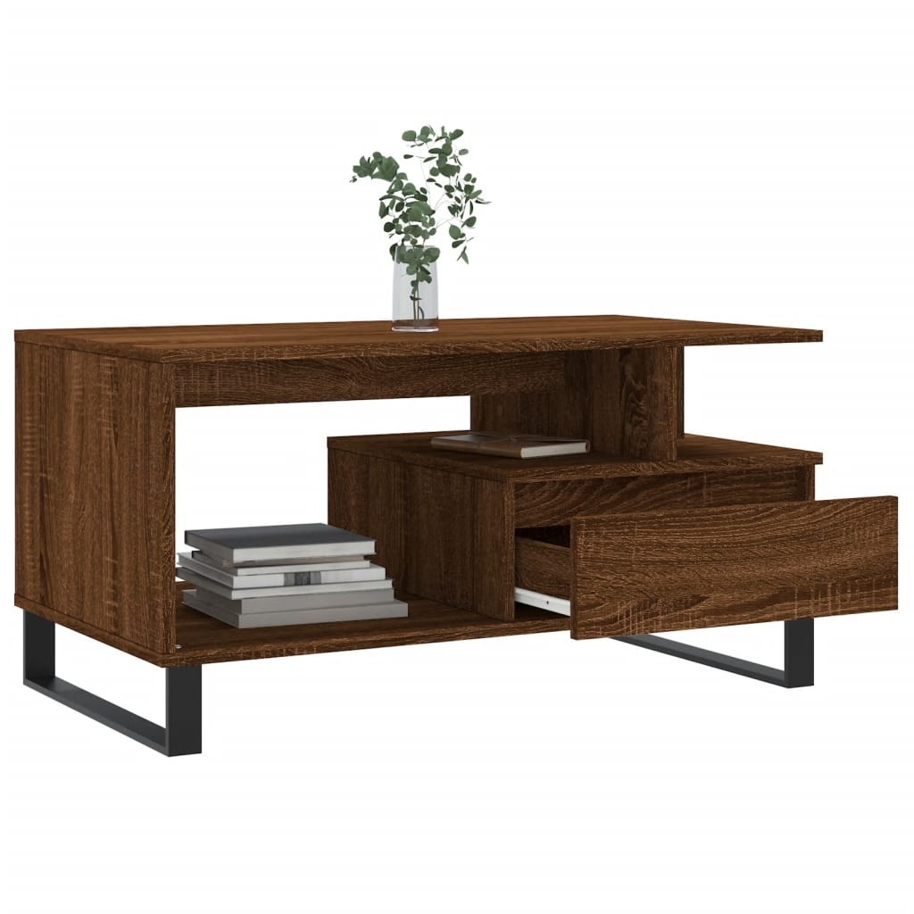 VidaXL Salontafel 90x49x45 cm bewerkt hout bruineiken