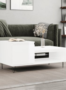 VidaXL Salontafel 100x50x45 cm bewerkt hout hoogglans wit