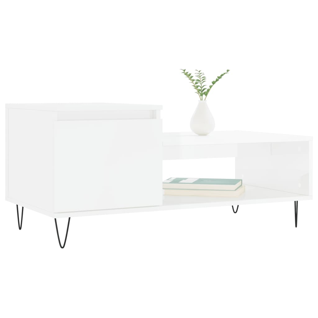 VidaXL Salontafel 100x50x45 cm bewerkt hout hoogglans wit