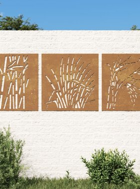 vidaXL Wanddecoratie tuin 3 st grasontwerp 55x55 cm cortenstaal