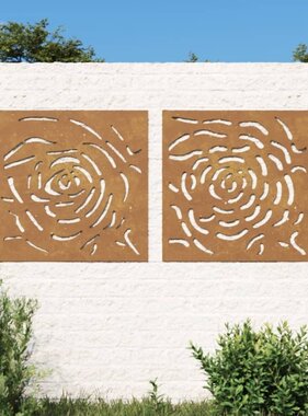 VidaXL Wanddecoratie tuin 2 st rozenontwerp 55x55 cm cortenstaal