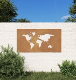 vidaXL Wanddecoratie tuin wereldkaartontwerp 105x55 cm cortenstaal