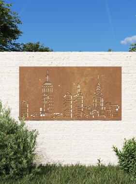 vidaXL Wanddecoratie tuin skyline-ontwerp 105x55 cm cortenstaal