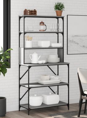 VidaXL Bakkersrek 6-laags 90x40x180 cm bewerkt hout grijs sonoma eiken