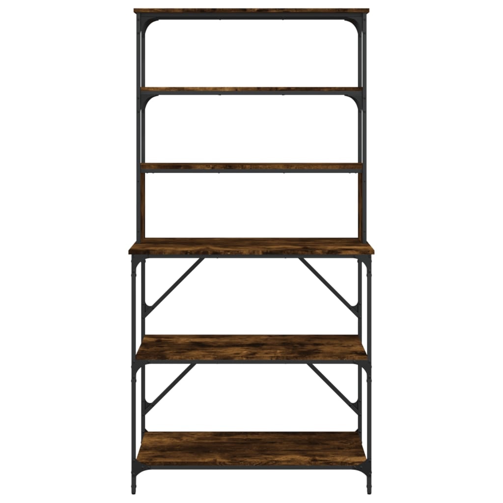 VidaXL Bakkersrek 6-laags 90x40x180 cm bewerkt hout gerookt eikenkleur