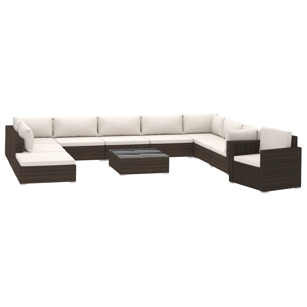 vidaXL 11-delige Loungeset met kussens poly rattan bruin