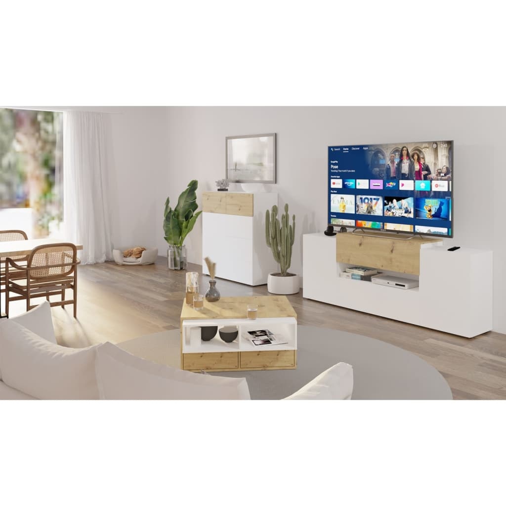 vidaXL Tv-meubel 182x33x70,2 cm artisan eikenkleurig wit
