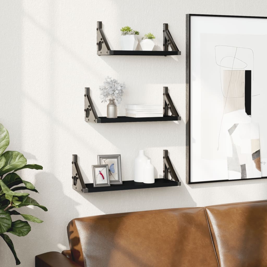 VidaXL 3-delige Wandschappenset bewerkt hout zwart