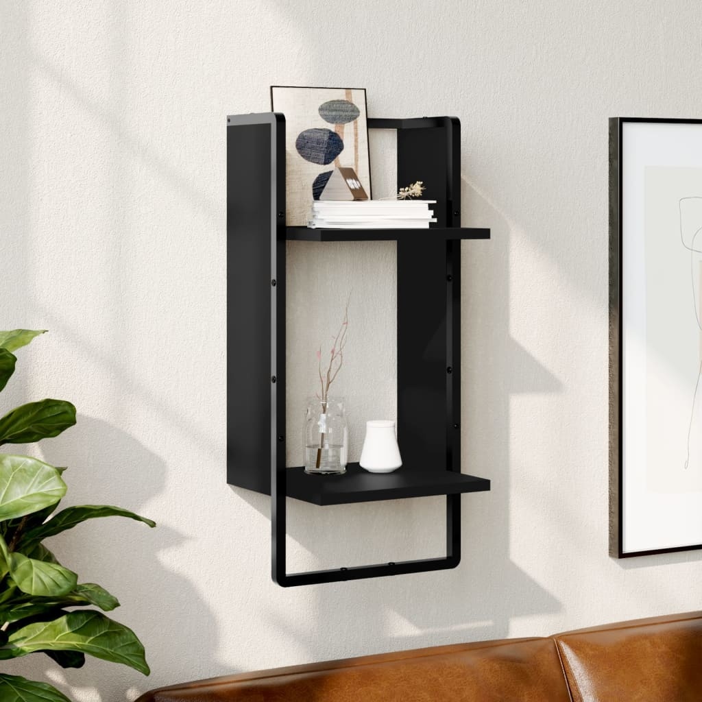 VidaXL Wandschap met stang 30x25x65 cm zwart