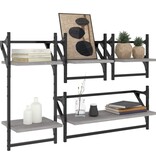 VidaXL 4-delige Wandschappenset met stangen bewerkt hout grijs sonoma