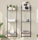 VidaXL Wandschappen 3-laags met stangen 2 st 30x25x100 cm grijs sonoma