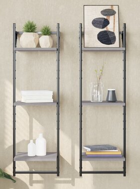 VidaXL Wandschappen 3-laags met stangen 2 st 30x25x100 cm grijs sonoma